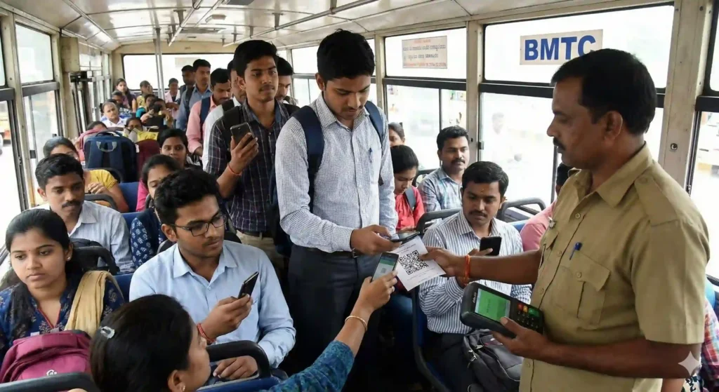 KSRTC QR code scanner and bus ticket payment scene